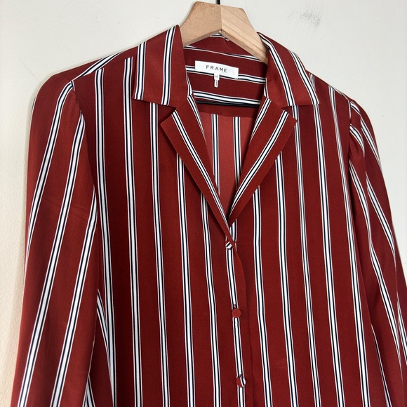 The Standard Stripe Silk Button-Up Shirt in Burnt Henna Multi Size XS - Picture 3 of 12